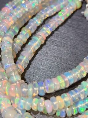 Genuine Ethiopian Opal Multi Fire Rondelle Bracelet S925 Sterling Silver 4mm NEW